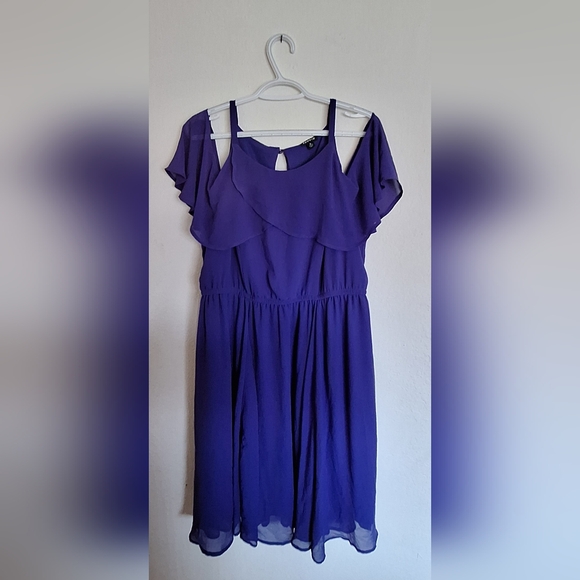 Blue/Purple Cold Shoulder Dress - Picture 1 of 5